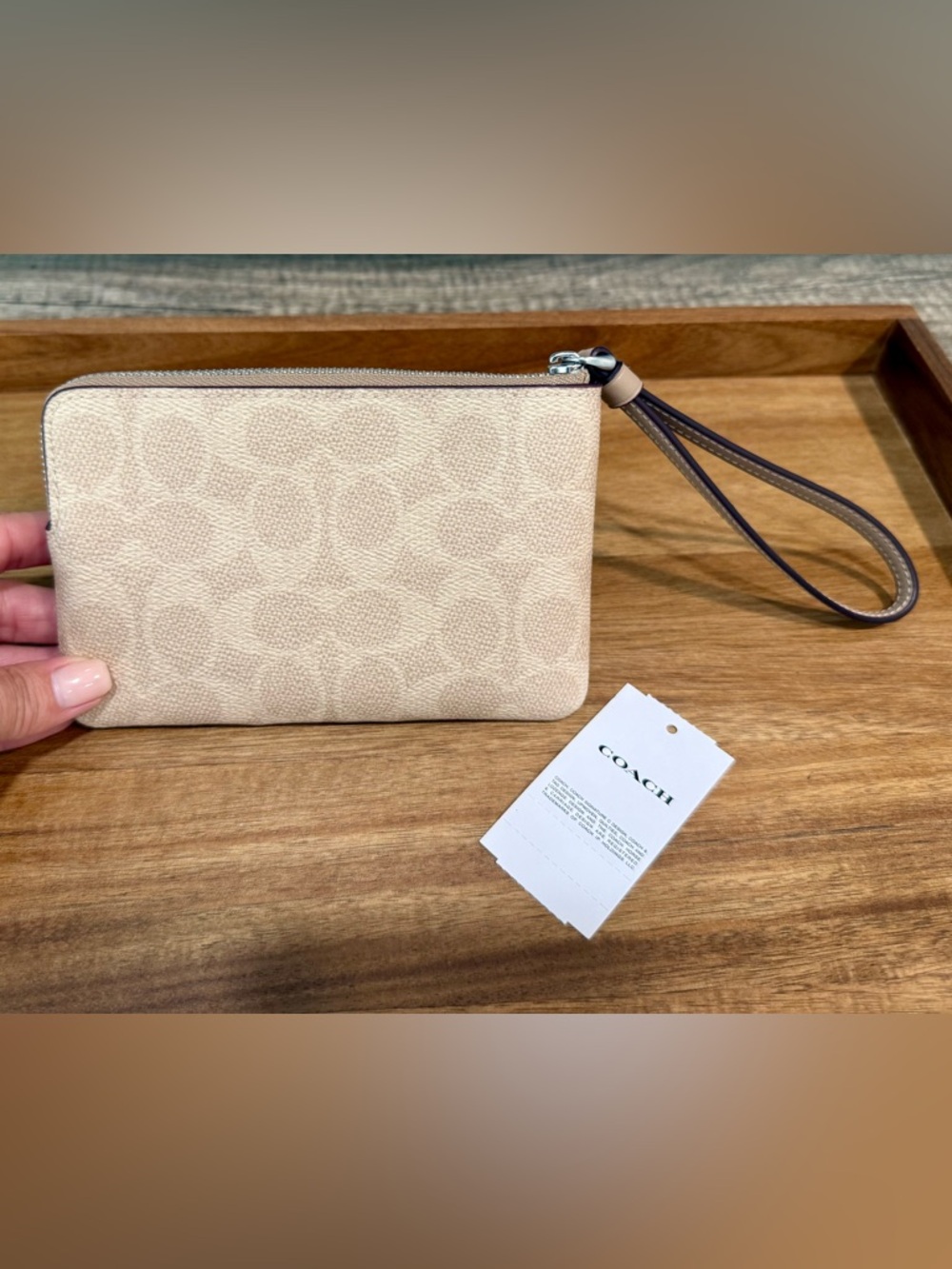 Coach Signature Zip Wallet/Wristlet with Smooth Leather Trim, Sand/Taupe, NWT - Picture 6 of 10